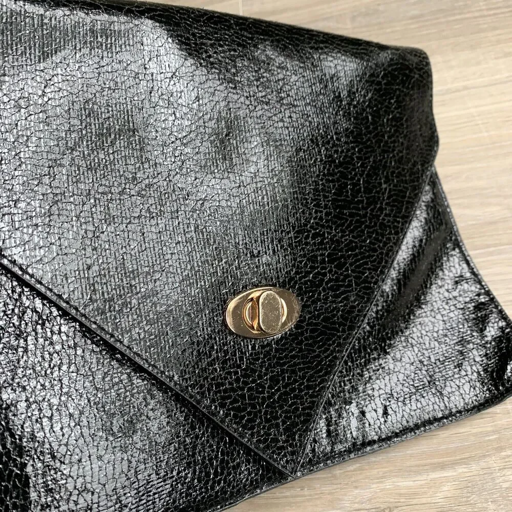 Beya Envelope Clutch Black Vegan Manmade Bag Purse